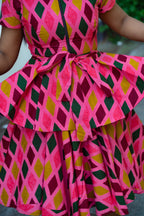 Close up Detail of Pink African print Cotton Flare Skirt with matching Top by Heritage Clothings