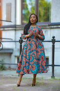 African print cotton maxi dress in brown and blue by Heritage clothings