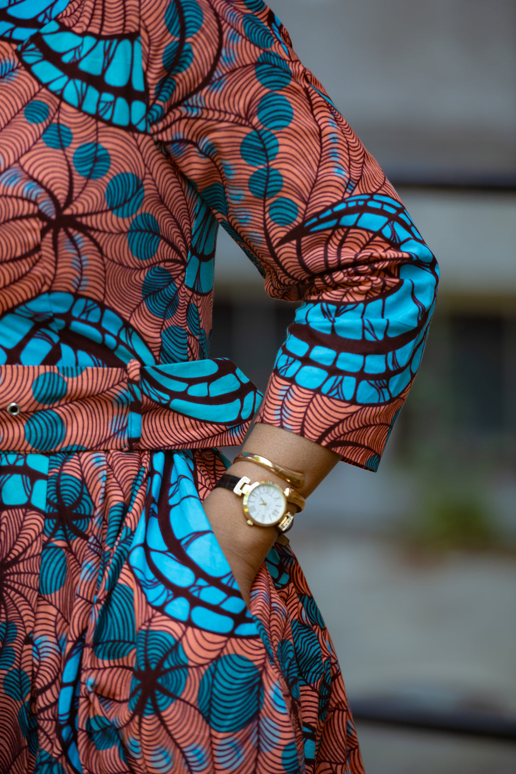 Sleeve Detail Yaya coral African print Ankara Midi Women's Clothing