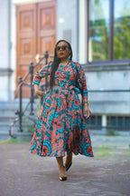 Full front view of women’s African print Ankara outfit