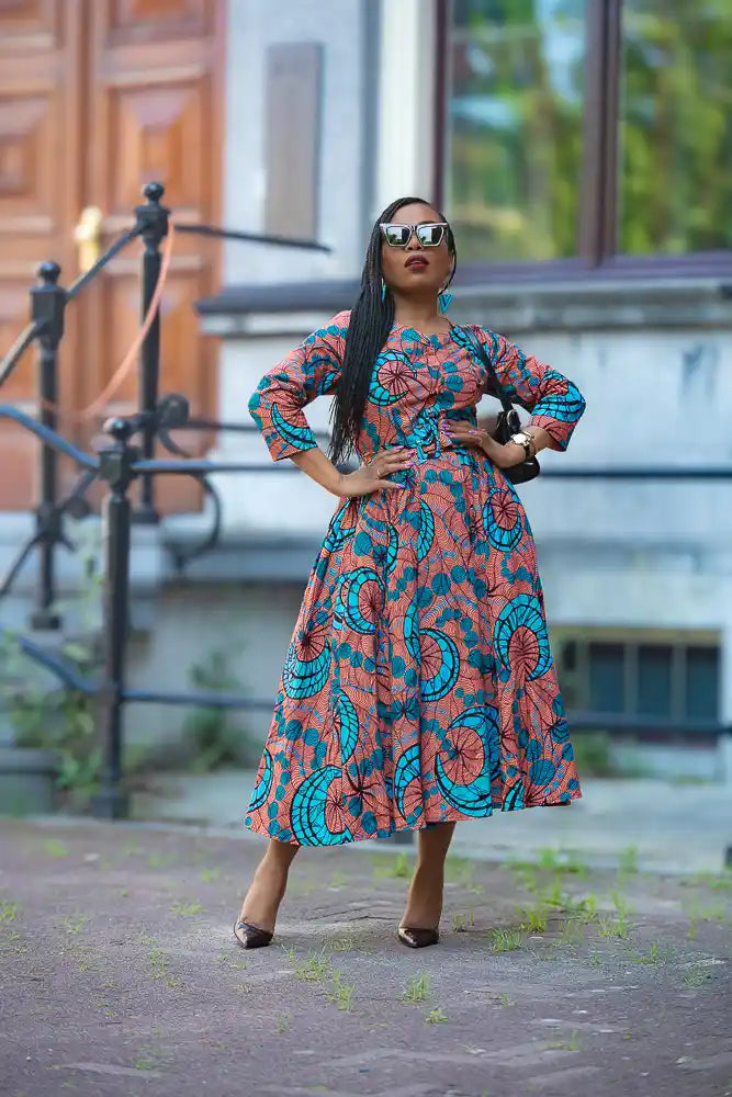 Long sleeves detail on floral Ankara Maxi dress