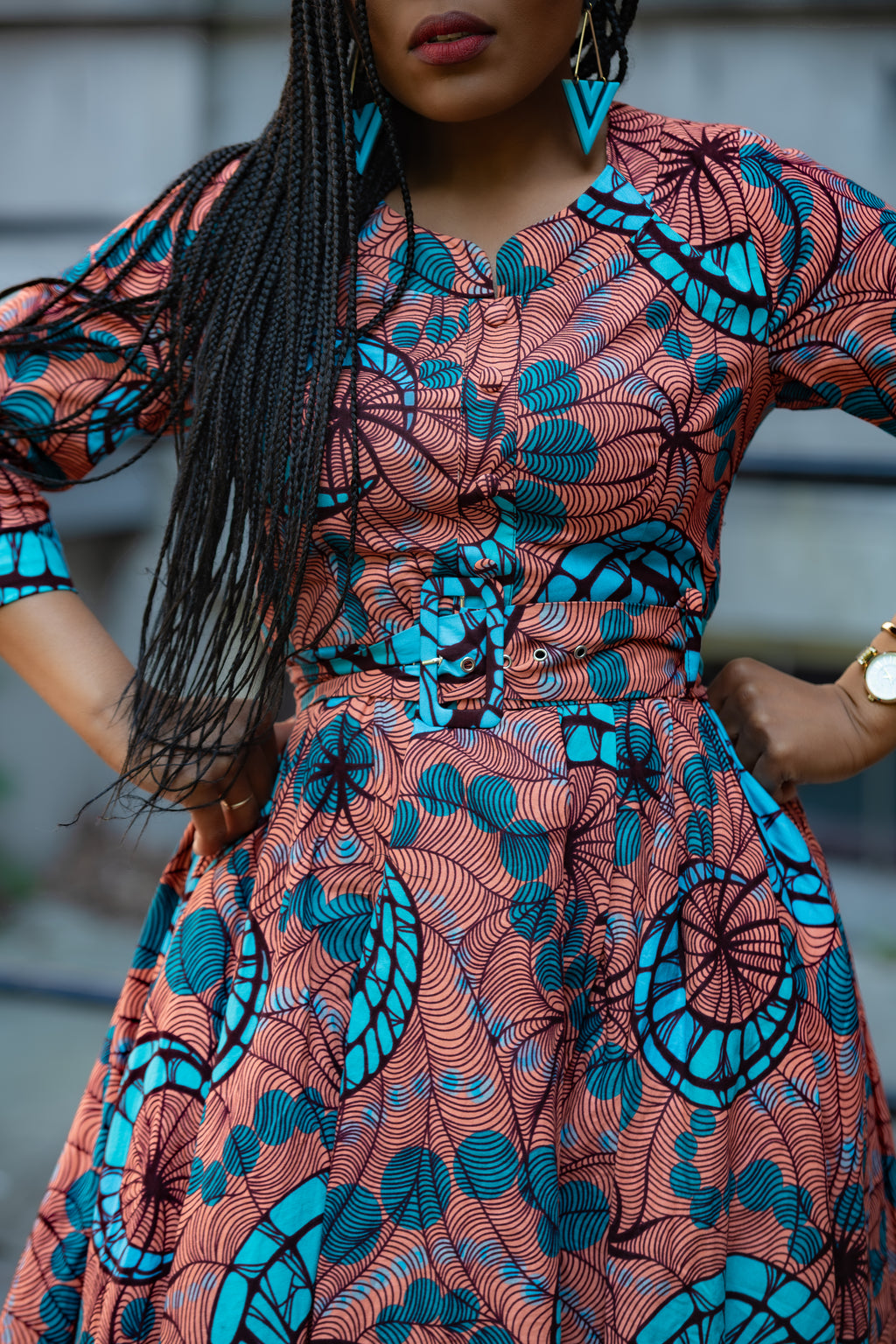 Yaya coral African print Ankara Midi Women's Clothing