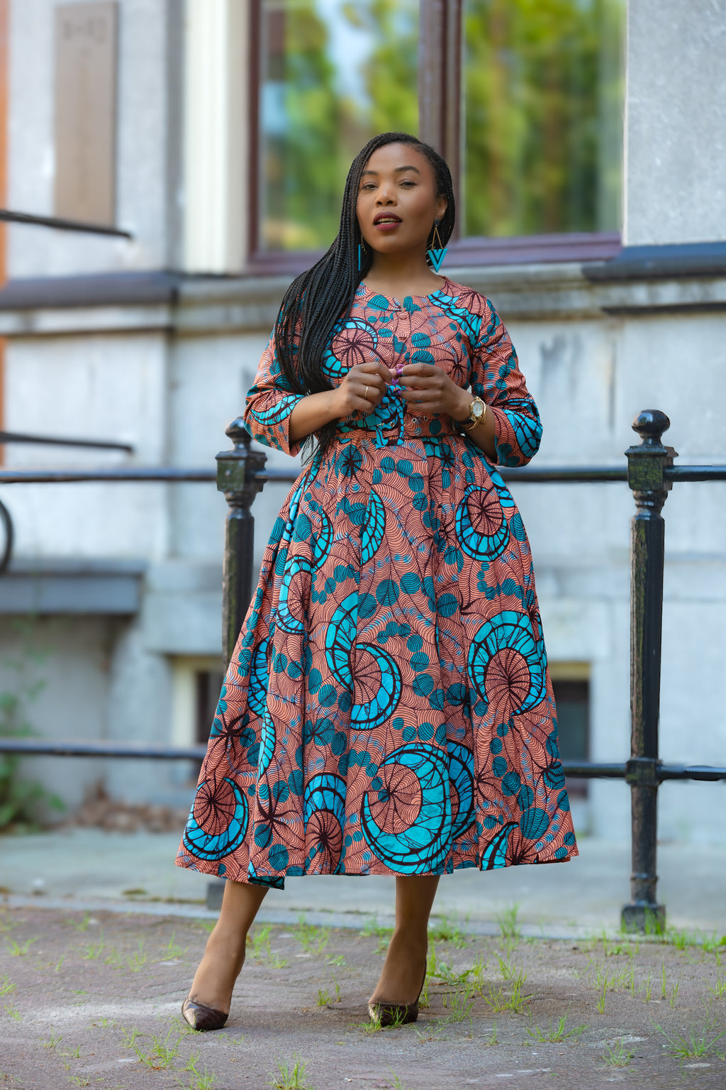 Yaya coral African print Ankara Midi Women's Clothing
