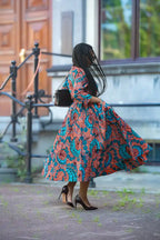 Side profile of Ankara floral print Maxi dress