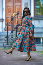 Side detail Yaya coral African print Ankara Midi Women's Clothing