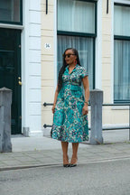 Zafira Teal African Print Dress