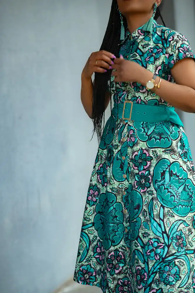Zafira Teal African Print Dress
