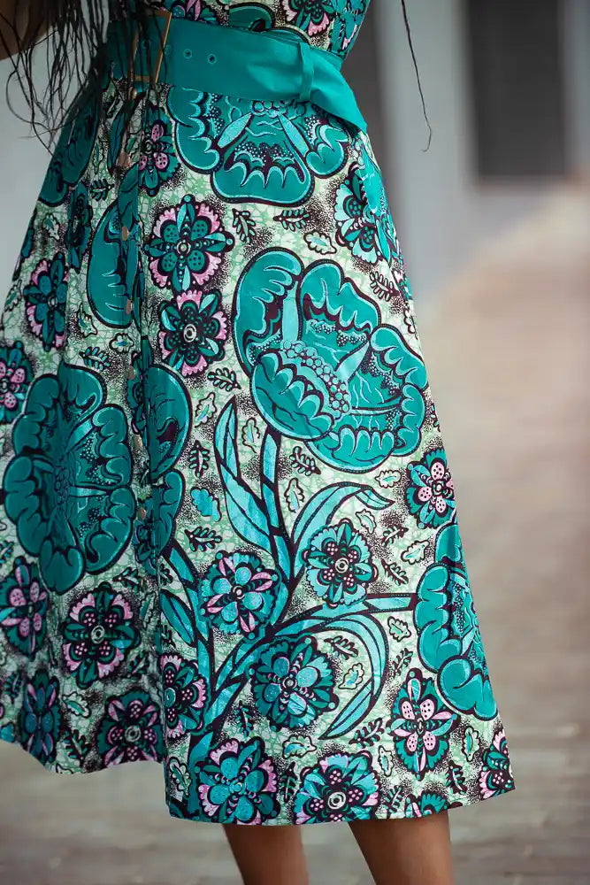 Zafira Teal African Print Dress