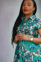 Zafira Teal African Print Dress