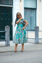 Zafira Teal African Print Dress