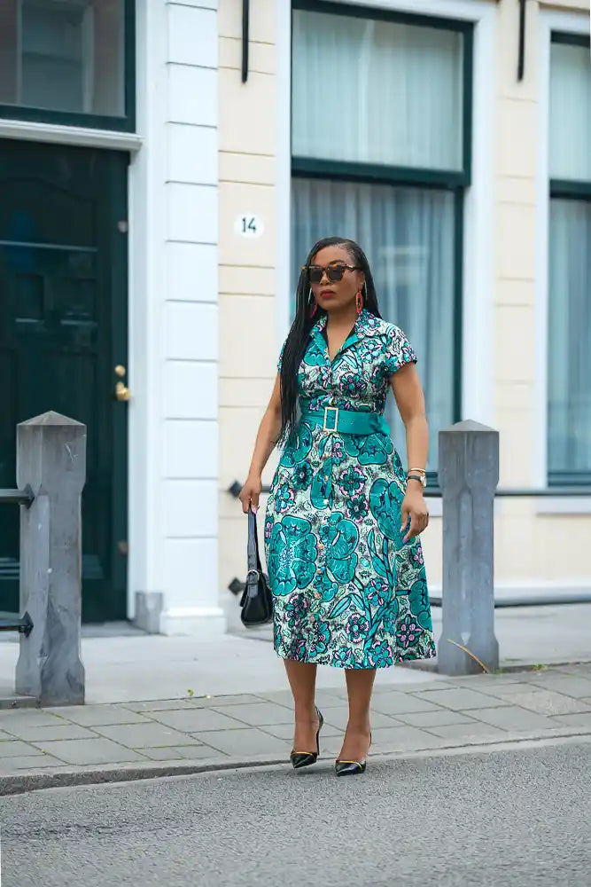 Zafira Teal African Print Dress