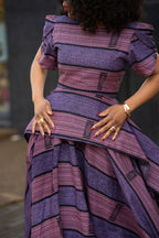 Close up to African print Ankara Maxi dress in Purple Women's Clothing