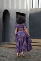 Back Detail of Deep purple & Lilac Ankara Maxi Dress with Flared Hem