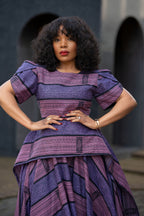 Front Bodice Close up of Purple Ankara Maxi Dress