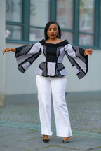 Flare sleeves African print Black and White Ankara Top