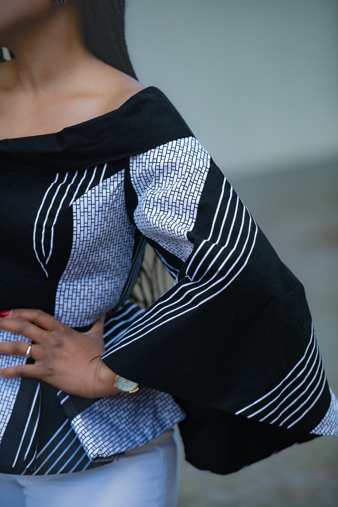 Close detail of African print Ankara peplum Flair Women's Top