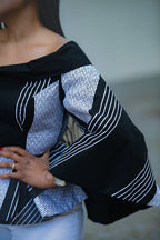Close detail of African print Ankara peplum Flair Women's Top