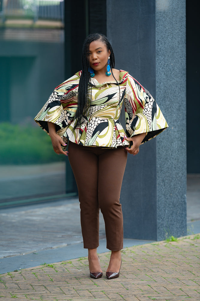 African print Ankara peplum floral gold top by Heritage Clothings