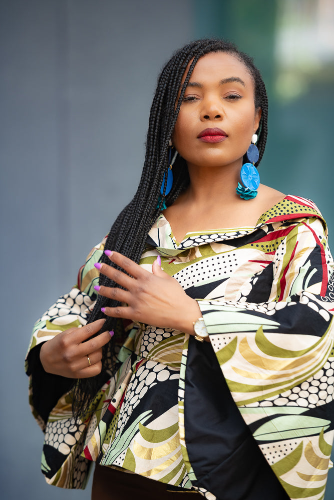 African print Ankara peplum floral gold Women's Top