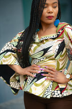 African print Ankara peplum floral gold Women's Top