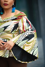 Sleeve Detail of African print Ankara peplum floral gold Women's Top