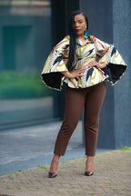 African print Ankara peplum floral gold Women's Top