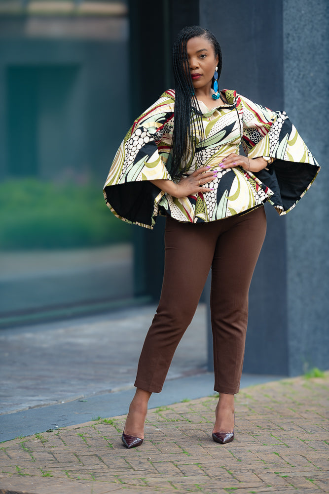 African print Ankara peplum floral gold Women's Top