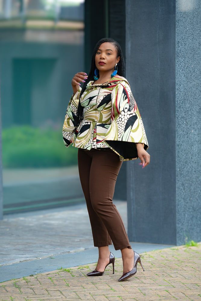 African print Ankara peplum floral gold Women's Top
