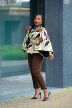 African print Ankara peplum floral gold Women's Top