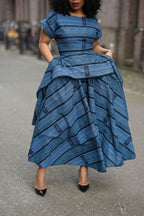 Model wearing Zoan blue African print Ankara Maxi  Women's Dress