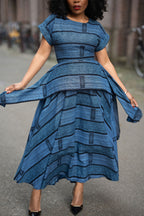 Model wearing Zoan blue African print Ankara Maxi Women's Dress