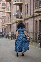 Back view of African print Ankara Maxi Dress in Blue