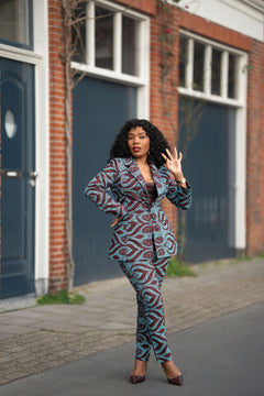 Zora Teal and Burgundy Trouser