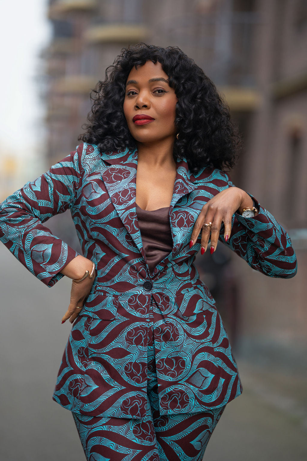 Zora Teal and Burgundy Trouser