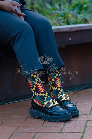 ACCRA KENTE GREEN AND RED SOCKS UK 4-8/EU 36-41