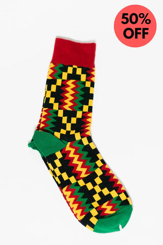 ACCRA KENTE GREEN AND RED SOCKS UK 4-8/EU 36-41