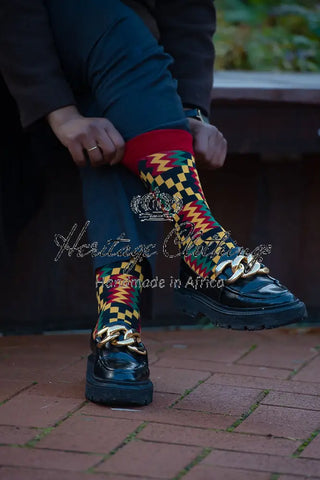 ACCRA KENTE GREEN AND RED SOCKS UK 4-8/EU 36-41