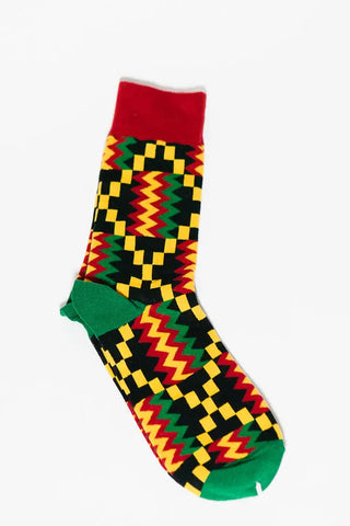 ACCRA KENTE GREEN AND RED SOCKS UK 4-8/EU 36-41