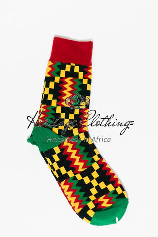 ACCRA KENTE GREEN AND RED SOCKS UK 4-8/EU 36-41
