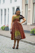 ADAEZE BROWN Women’s African print occasion dress crafted from premium Ankara cotton by Heritage Clothings.