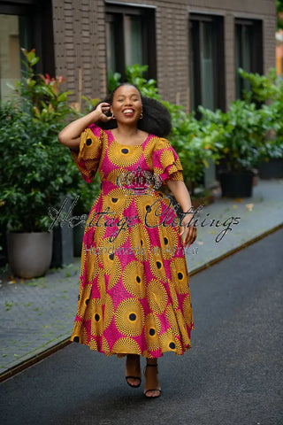 Adesua Brown And Pink Dress