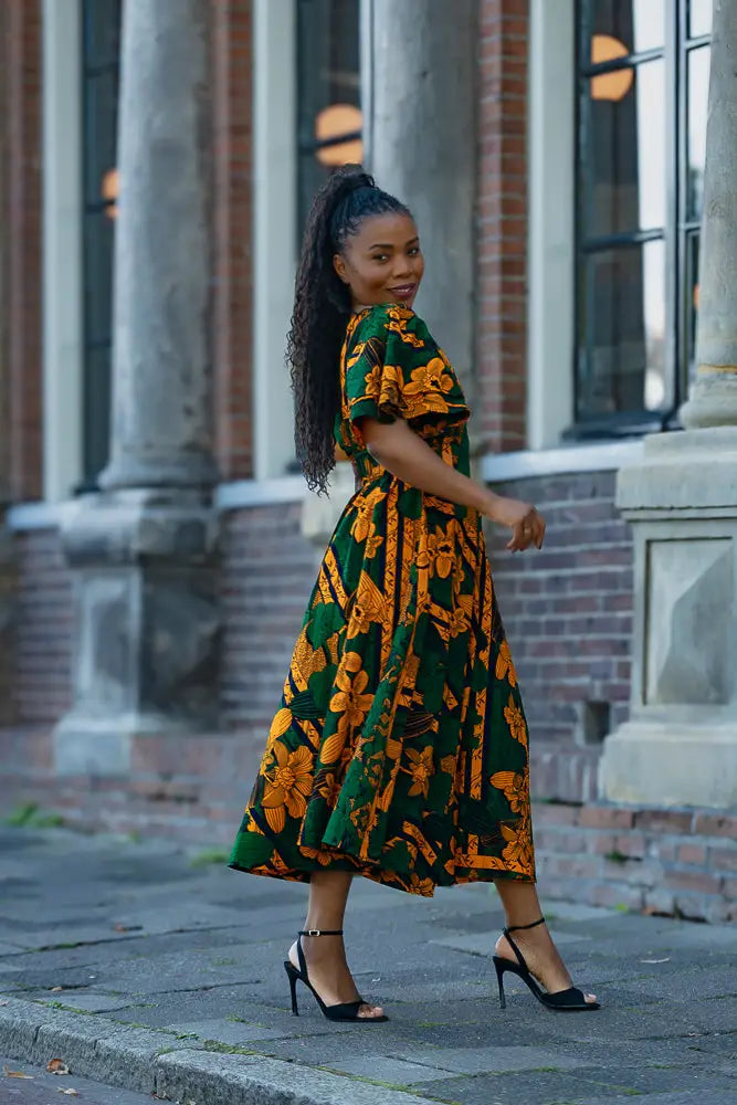 Adesua Green and Orange Dress