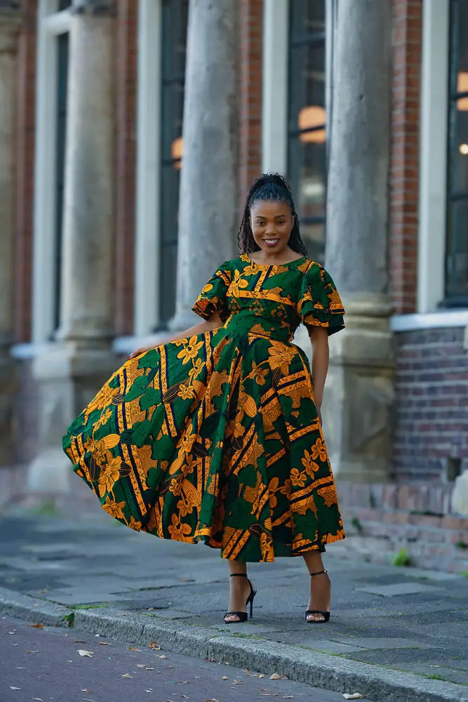 Adesua Green and Orange Dress