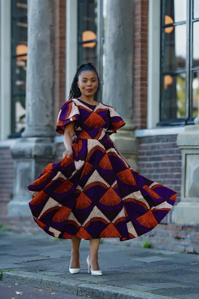 Adesua Purple and Brown Dress