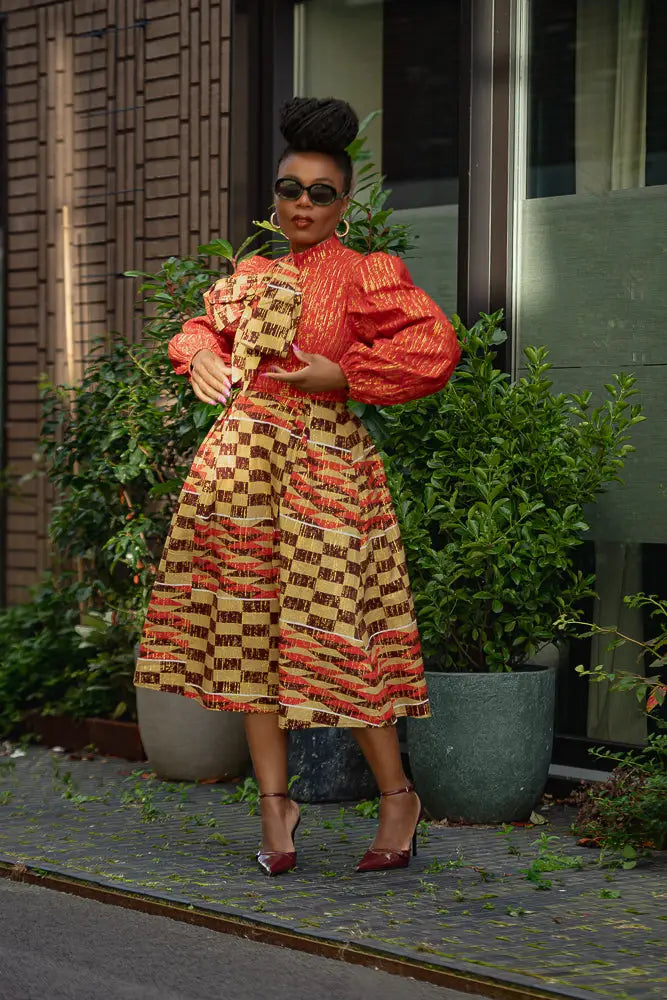 Aiyana Red And Gold Puffy Sleeve
