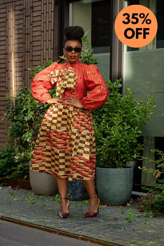 Aiyana Red And Gold Puffy Sleeve