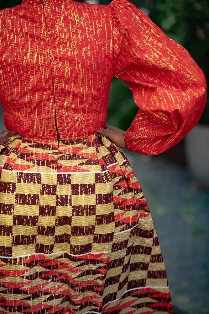 Aiyana Red And Gold Puffy Sleeve