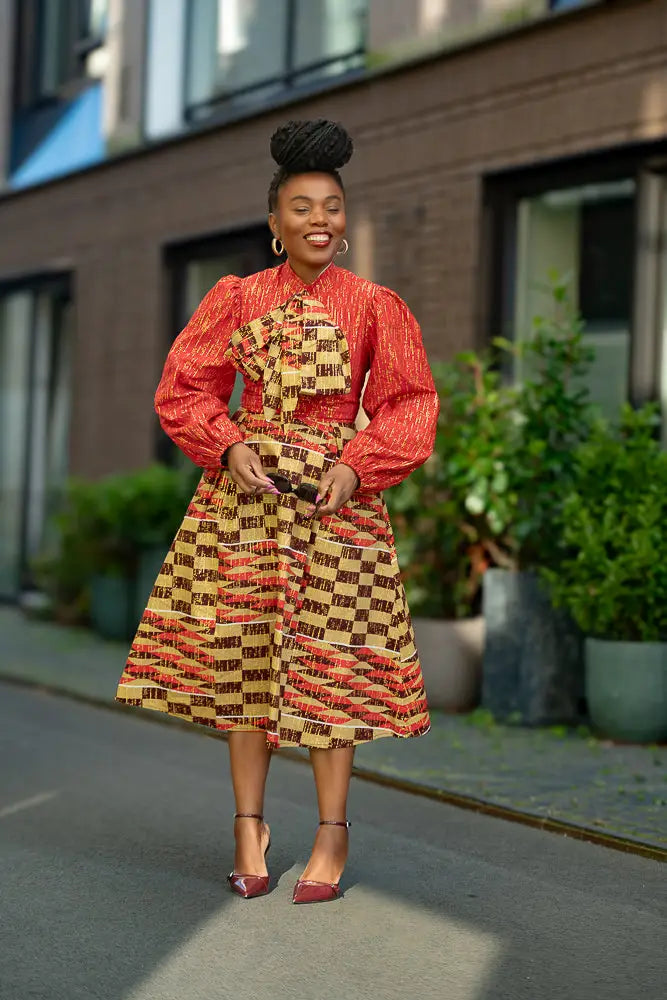 Aiyana Red And Gold Puffy Sleeve