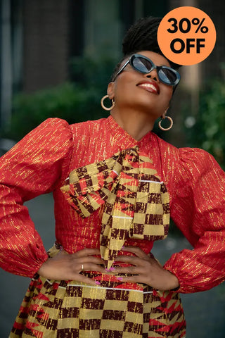 Aiyana Red And Gold Puffy Sleeve