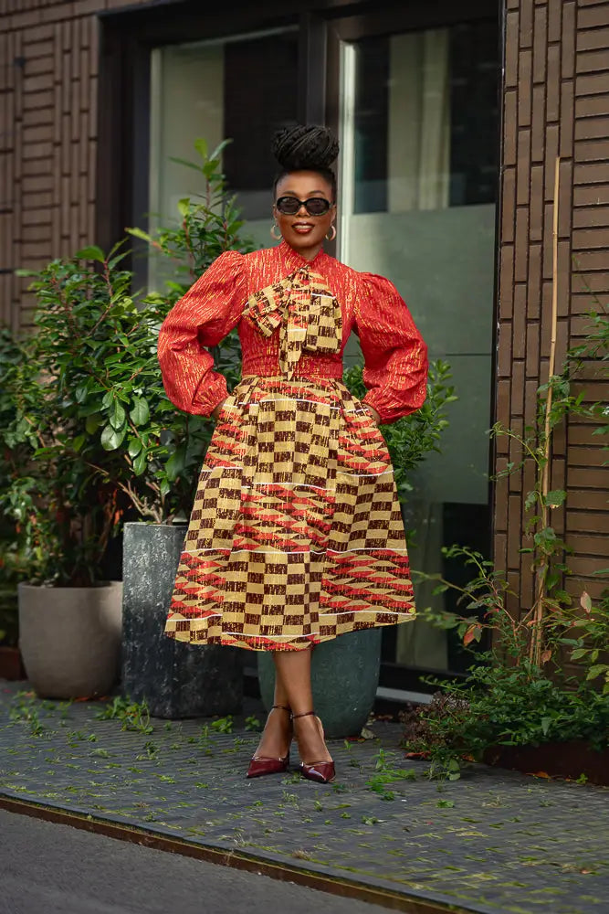 Aiyana Red and Gold Puffy Sleeve Aiyana Red and Gold Puffy Sleeve